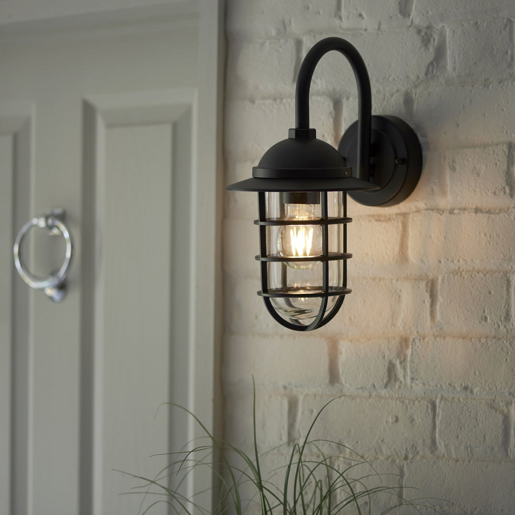 96907 Port 1 Light Outdoor Wall Light Black Clear
