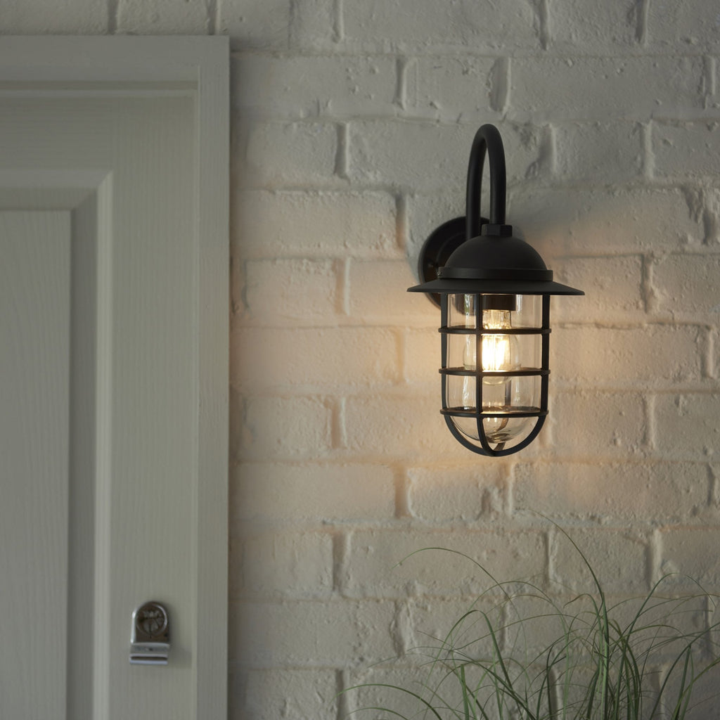 96907 Port 1 Light Outdoor Wall Light Black Clear
