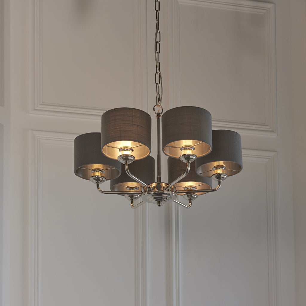 94381 Highclere 6 Light Pendant Nickel Grey
