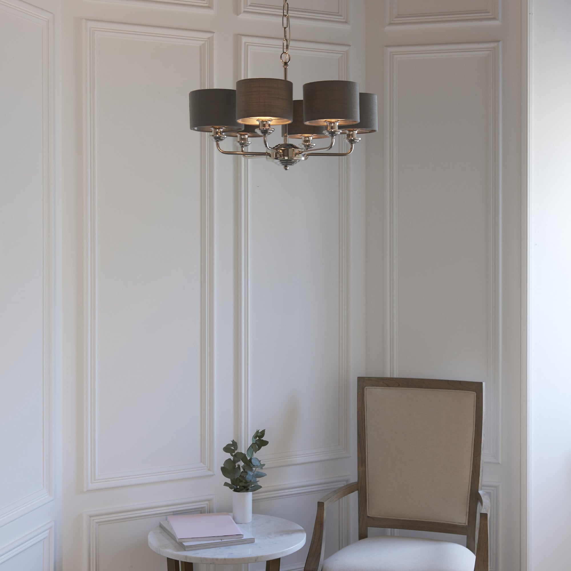 94381 Highclere 6 Light Pendant Nickel Grey