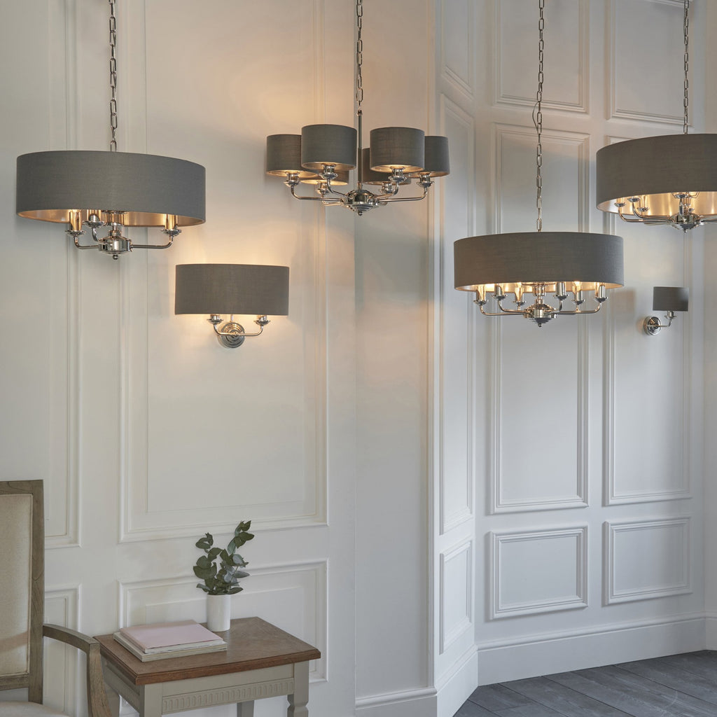 94381 Highclere 6 Light Pendant Nickel Grey