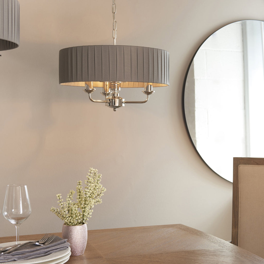 94394 Highclere 3 Light Pendant Nickel Grey
