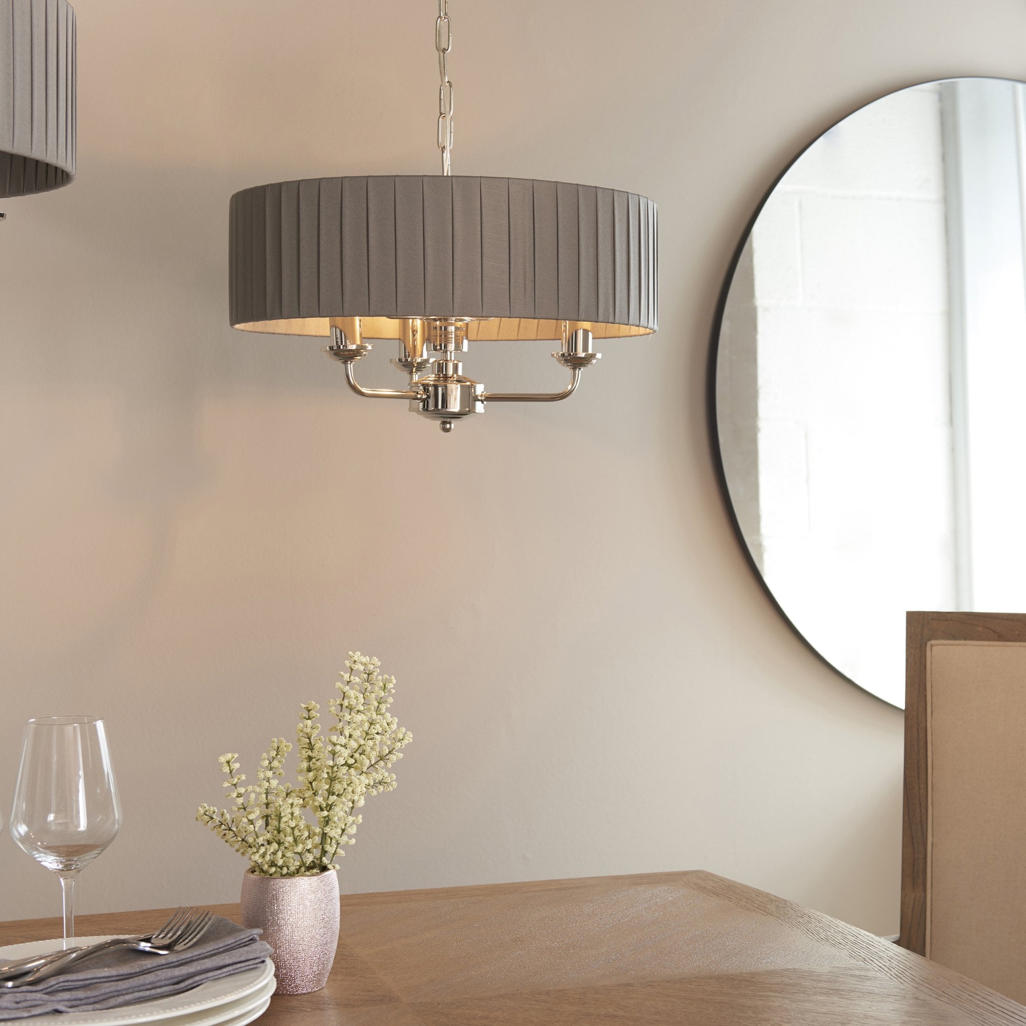 94394 Highclere 3 Light Pendant Nickel Grey