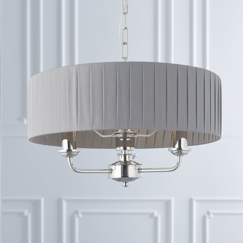 94394 Highclere 3 Light Pendant Nickel Grey
