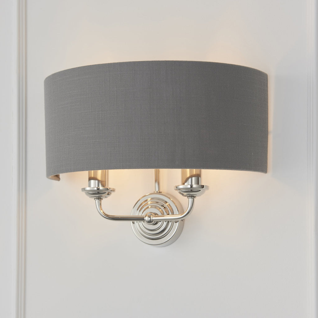 94406 Highclere 2 Light Wall Light Nickel Grey