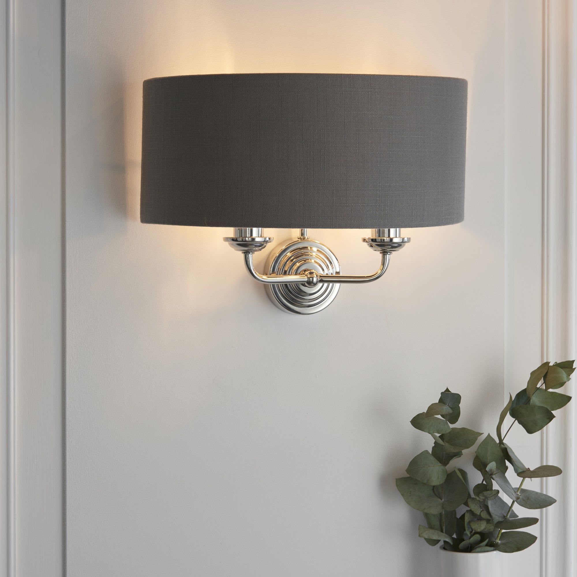 94406 Highclere 2 Light Wall Light Nickel Grey