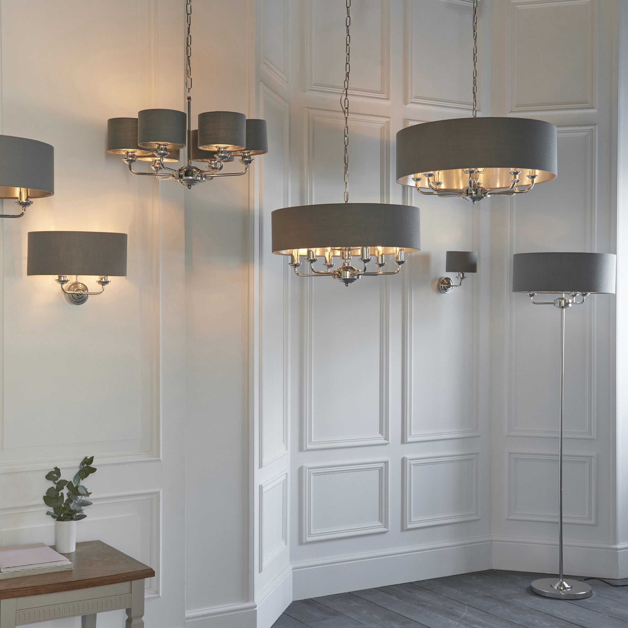 94415 Highclere 8 Light Pendant Nickel Grey