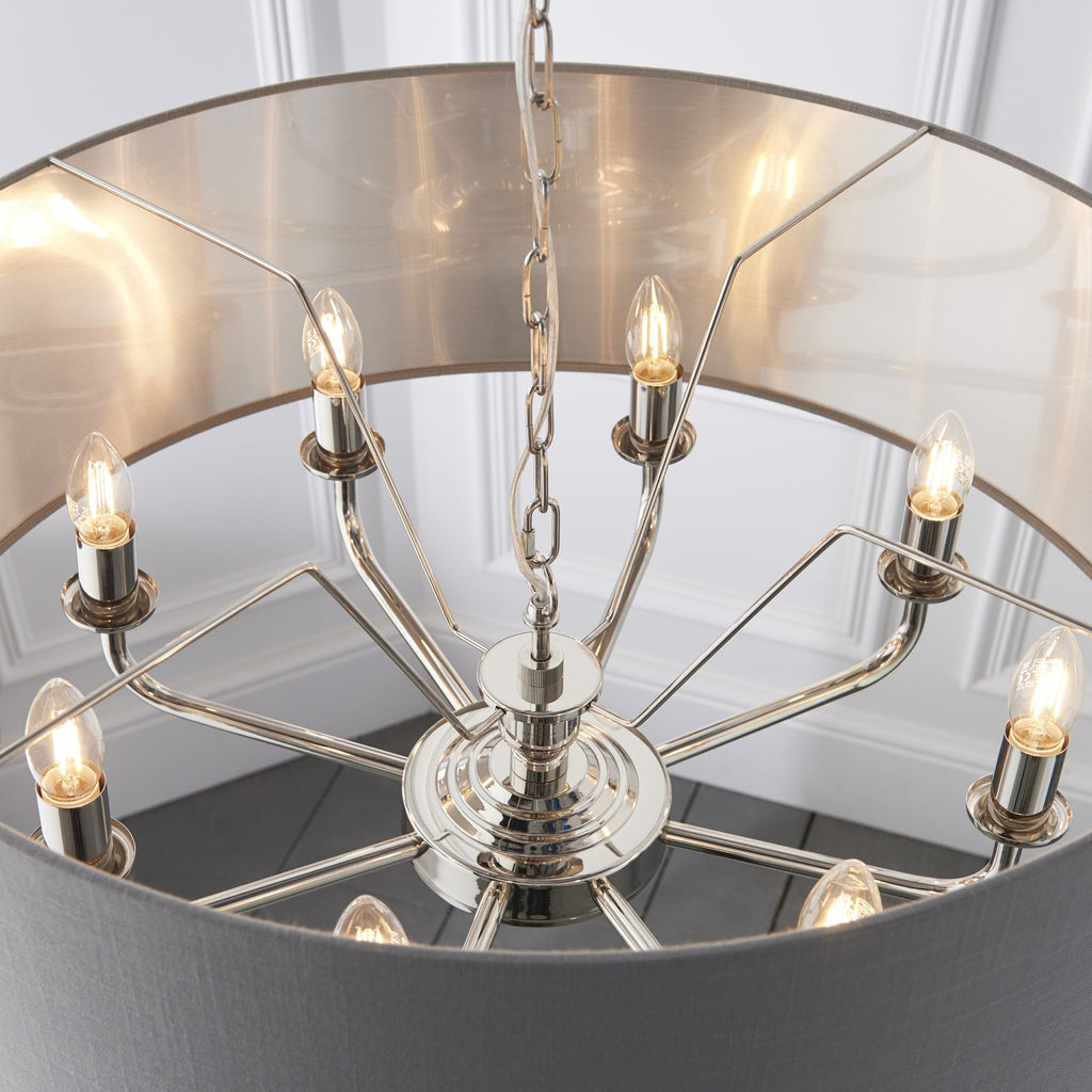 94415 Highclere 8 Light Pendant Nickel Grey