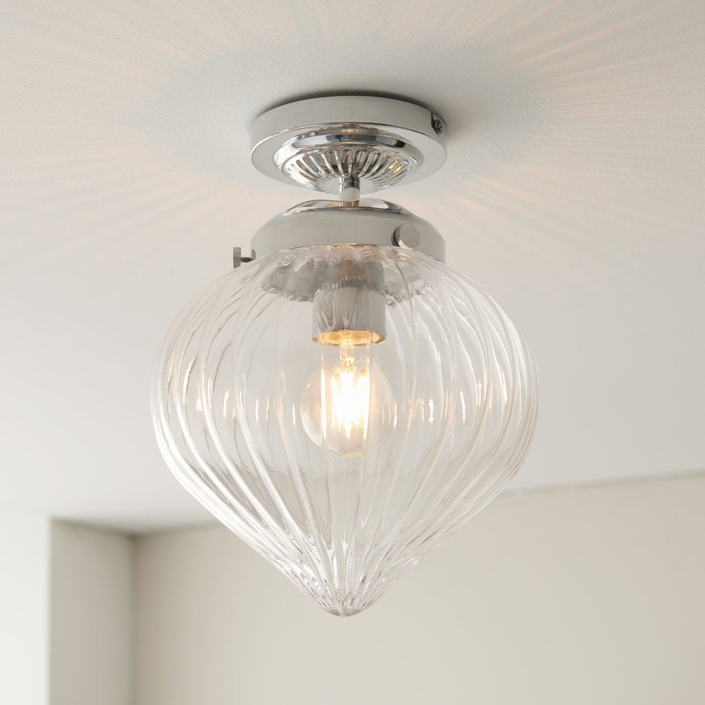 96489 Cheston 1 Light Bathroom Flush Ceiling Light Chrome Clear