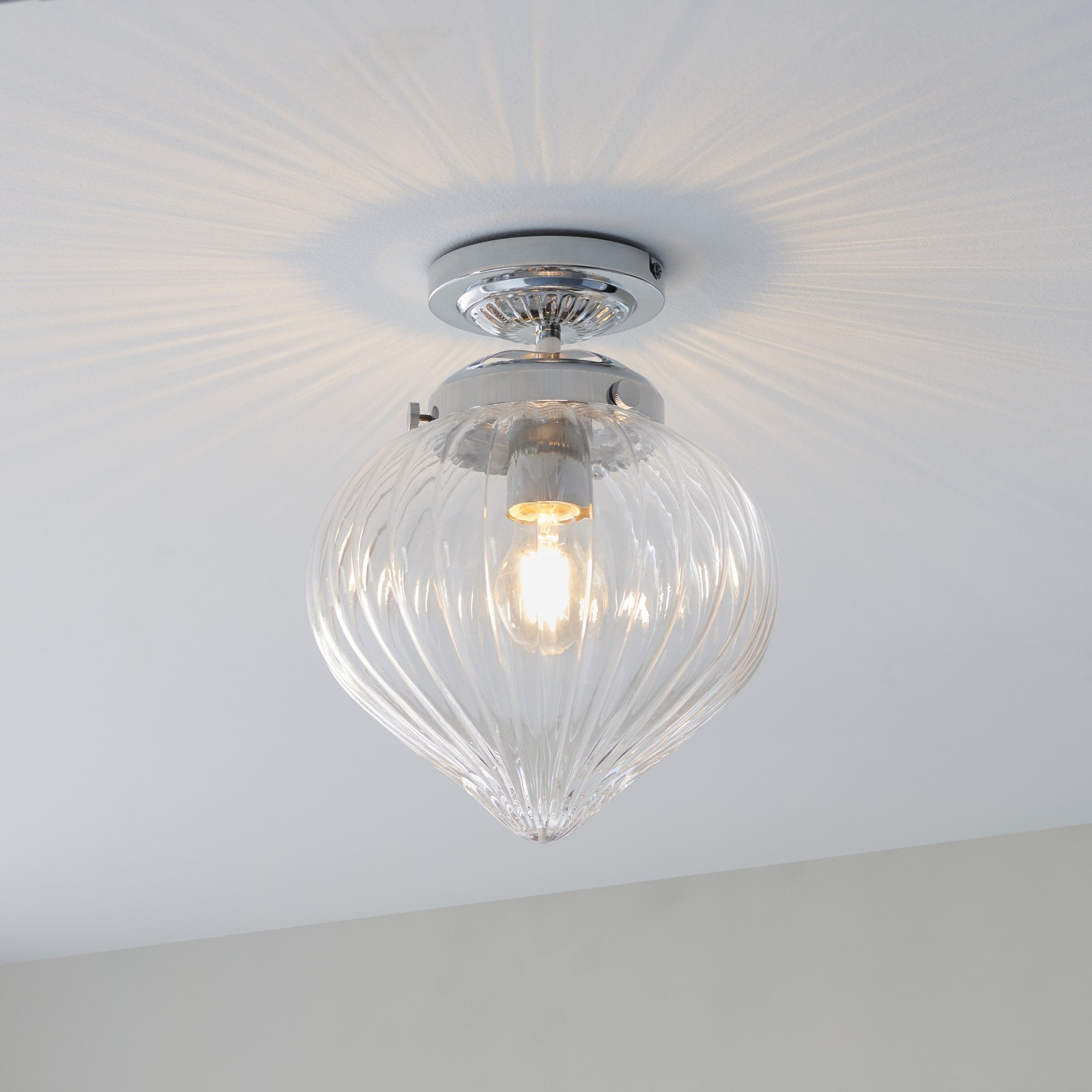 96489 Cheston 1 Light Bathroom Flush Ceiling Light Chrome Clear