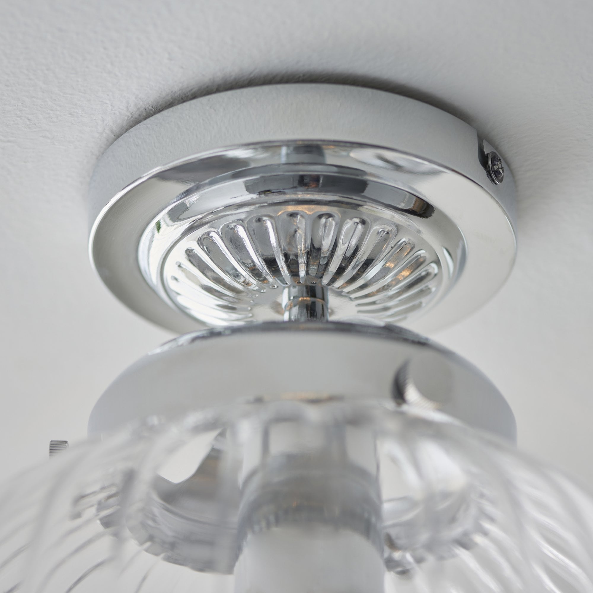 96489 Cheston 1 Light Bathroom Flush Ceiling Light Chrome Clear