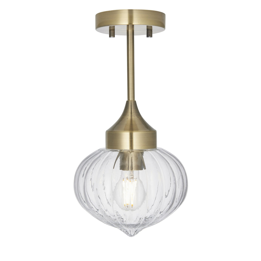 97684 Addington 1 Light Semi Flush Ceiling Light Brass Clear