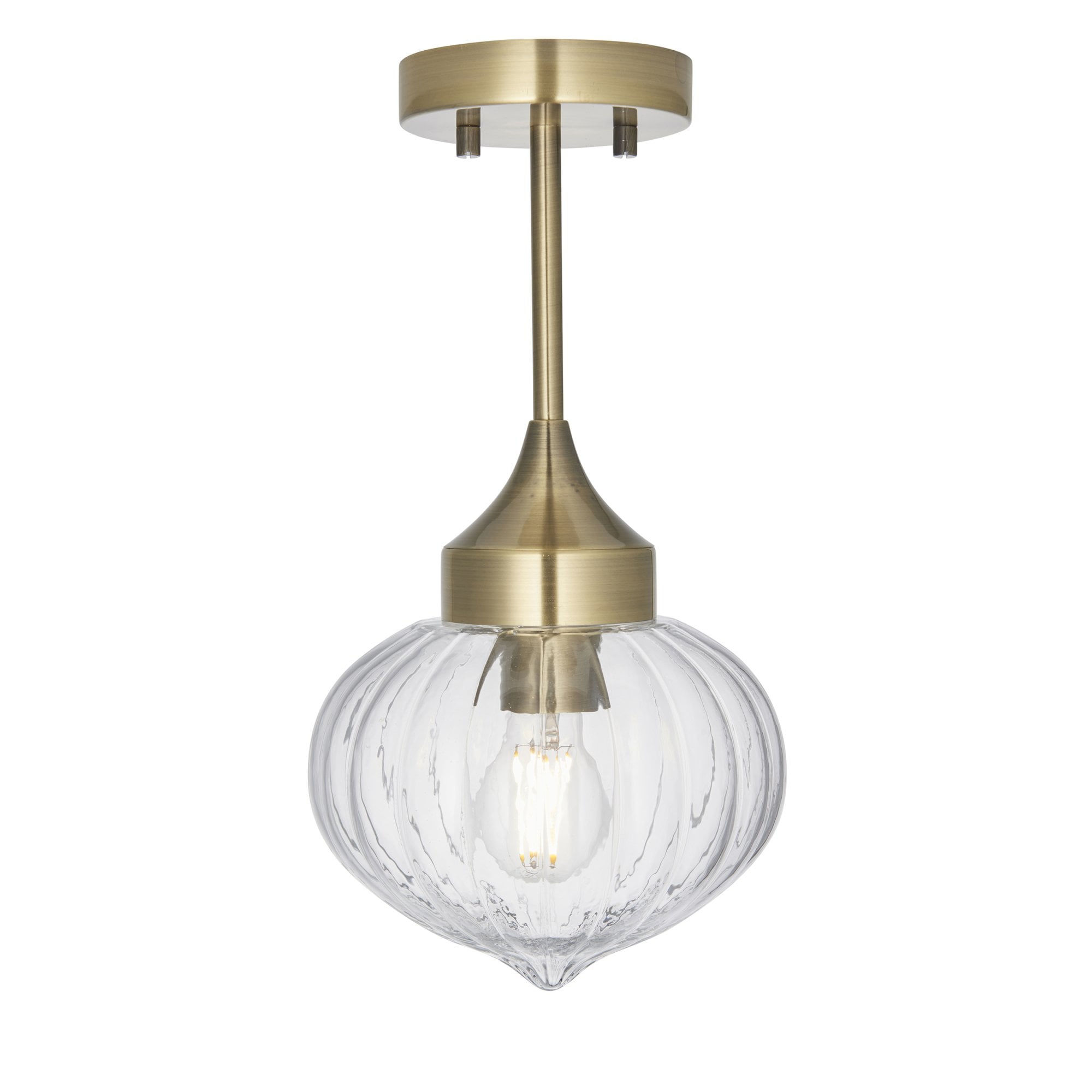 97684 Addington 1 Light Semi Flush Ceiling Light Brass Clear