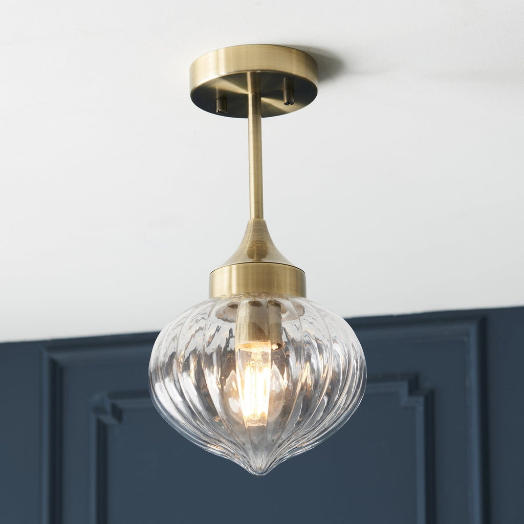 97684 Addington 1 Light Semi Flush Ceiling Light Brass Clear