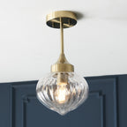 97684 Addington 1 Light Semi Flush Ceiling Light Brass Clear