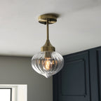 97684 Addington 1 Light Semi Flush Ceiling Light Brass Clear