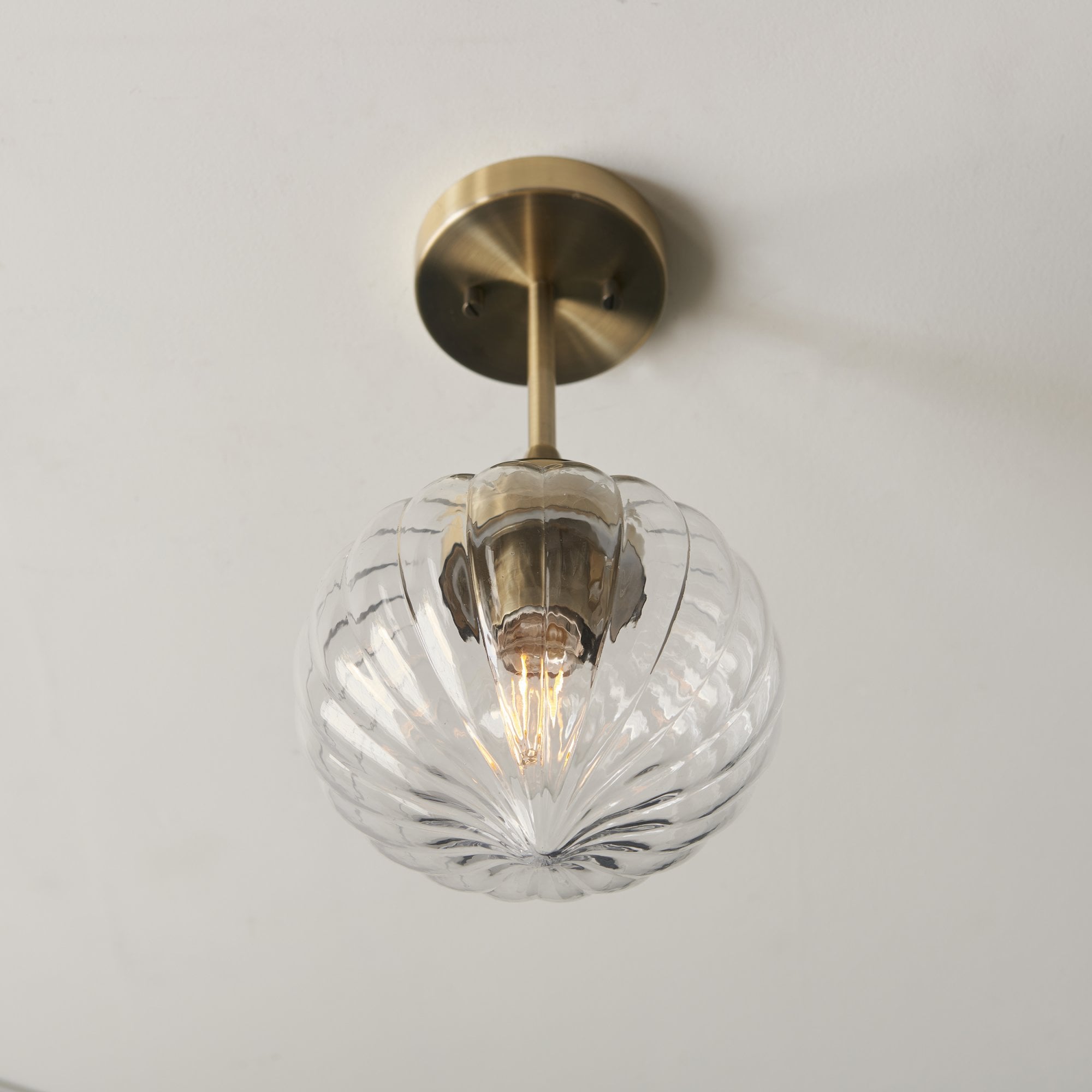 97684 Addington 1 Light Semi Flush Ceiling Light Brass Clear