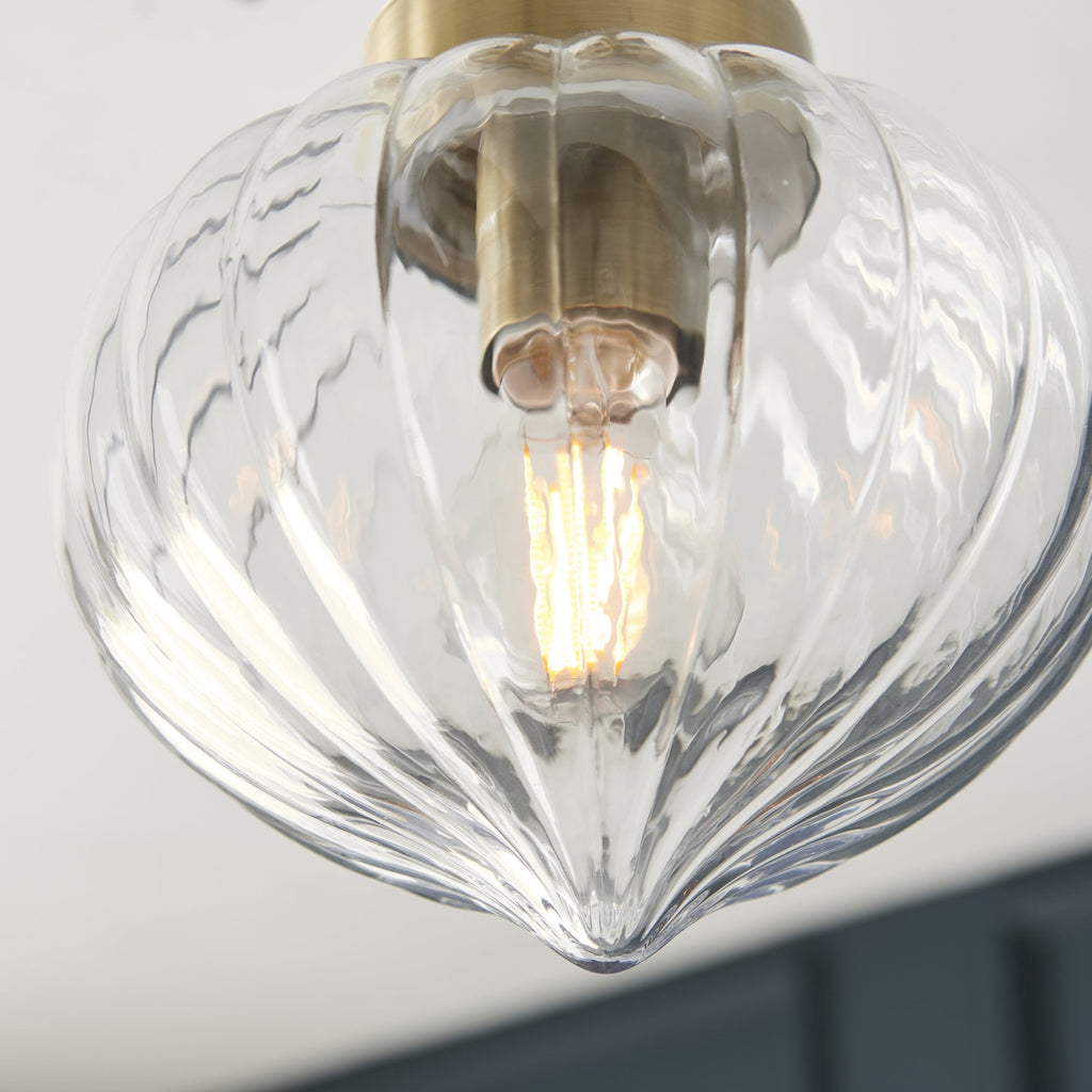 97684 Addington 1 Light Semi Flush Ceiling Light Brass Clear