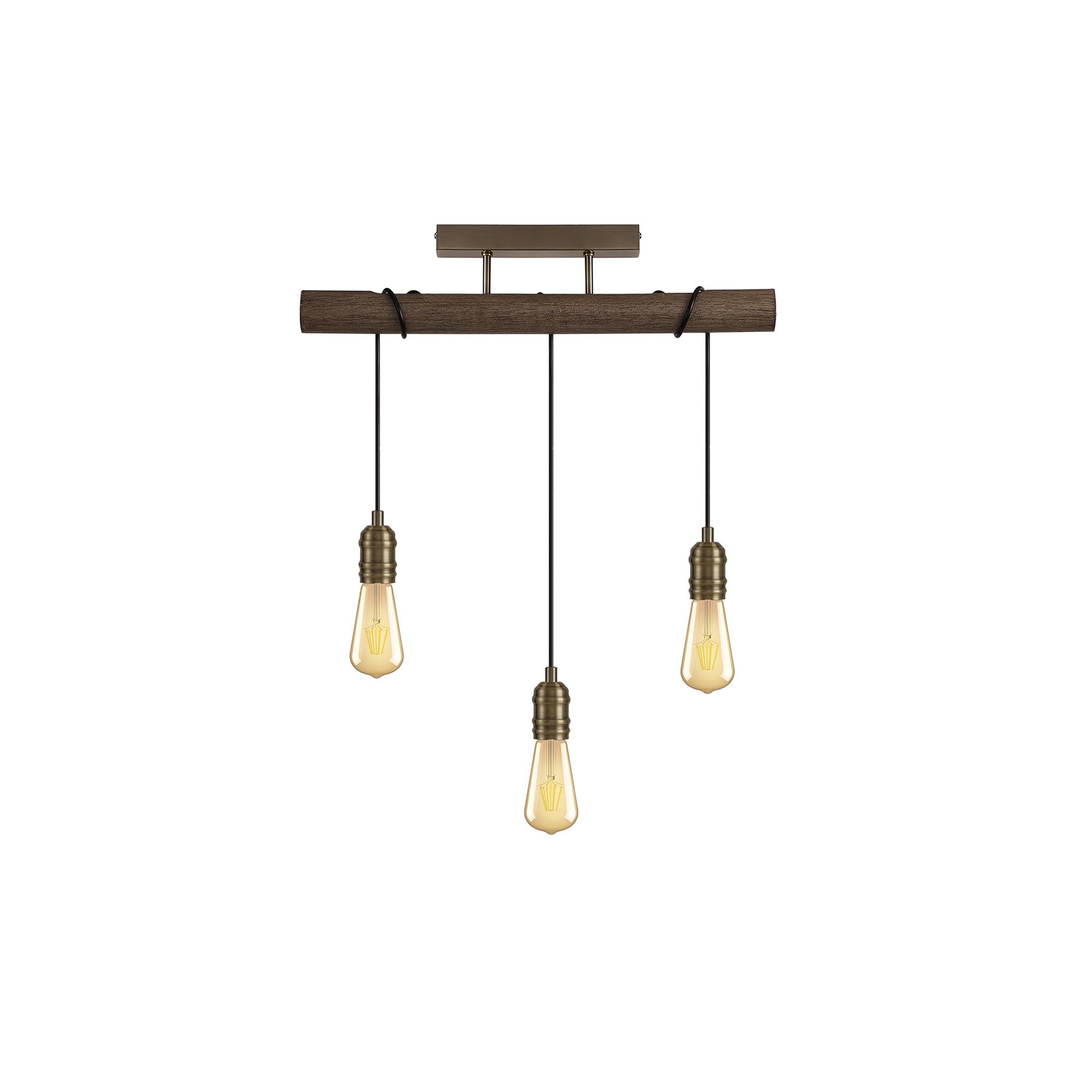 NL77459 Tuba Flush Ceiling 3 Light Medium Oak/Antique Brass