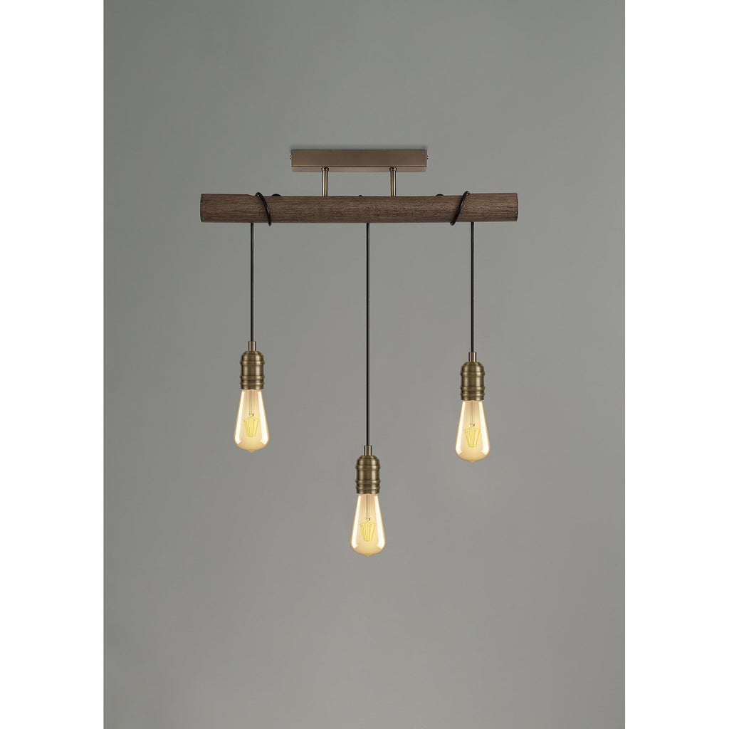 NL77459 Tuba Flush Ceiling 3 Light Medium Oak/Antique Brass