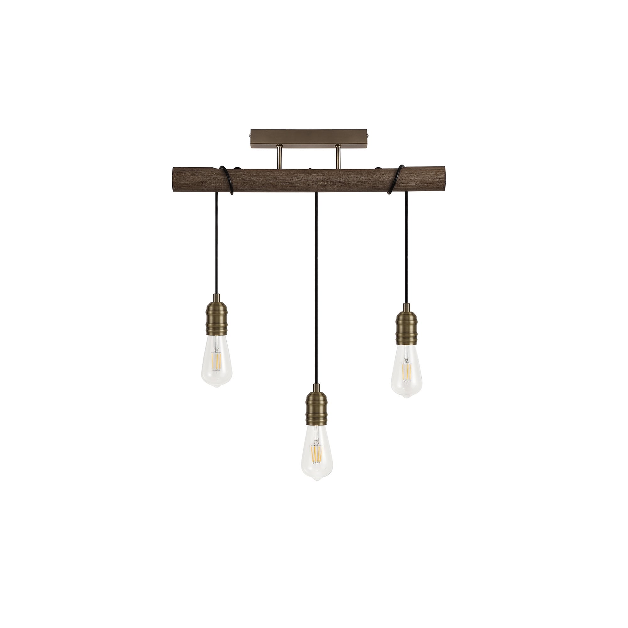 NL77459 Tuba Flush Ceiling 3 Light Medium Oak/Antique Brass