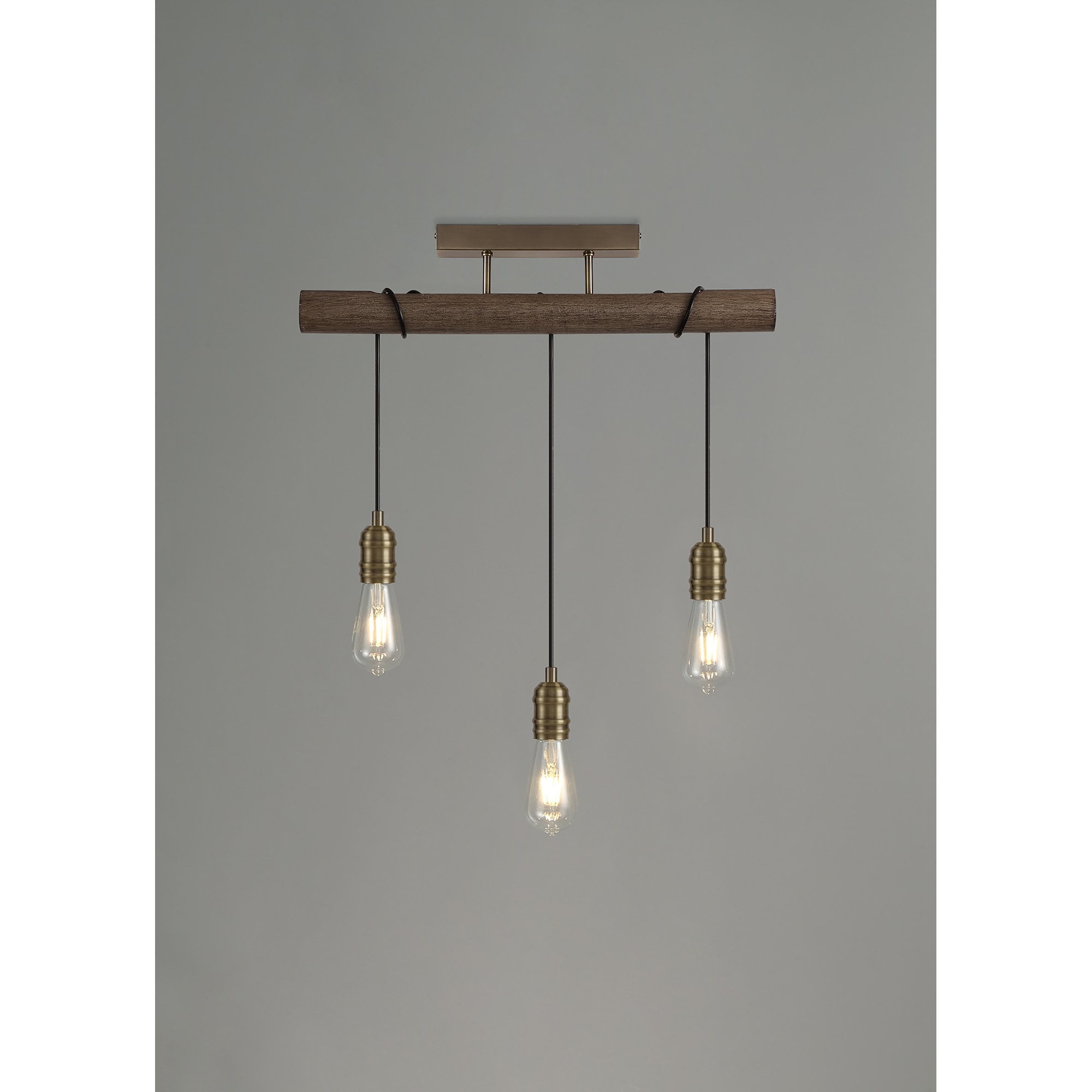 NL77459 Tuba Flush Ceiling 3 Light Medium Oak/Antique Brass