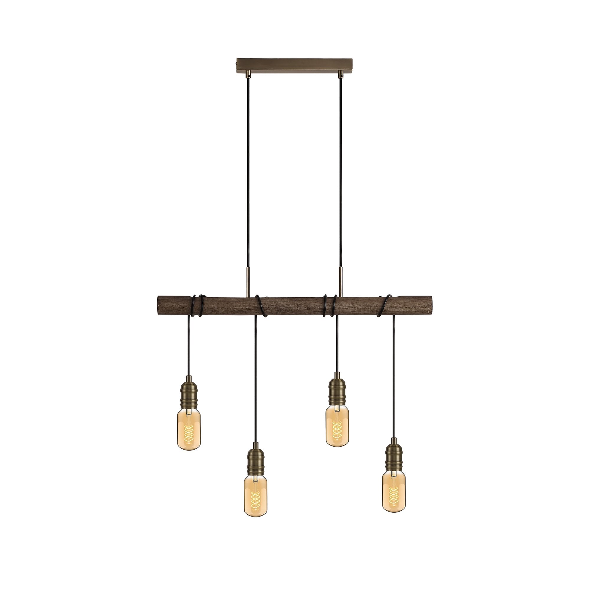 NL77469 Tuba Bar Pendant 4 Light Medium Oak/Antique Brass