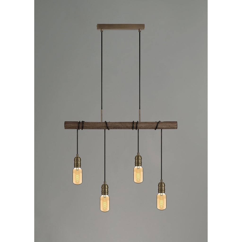 NL77469 Tuba Bar Pendant 4 Light Medium Oak/Antique Brass