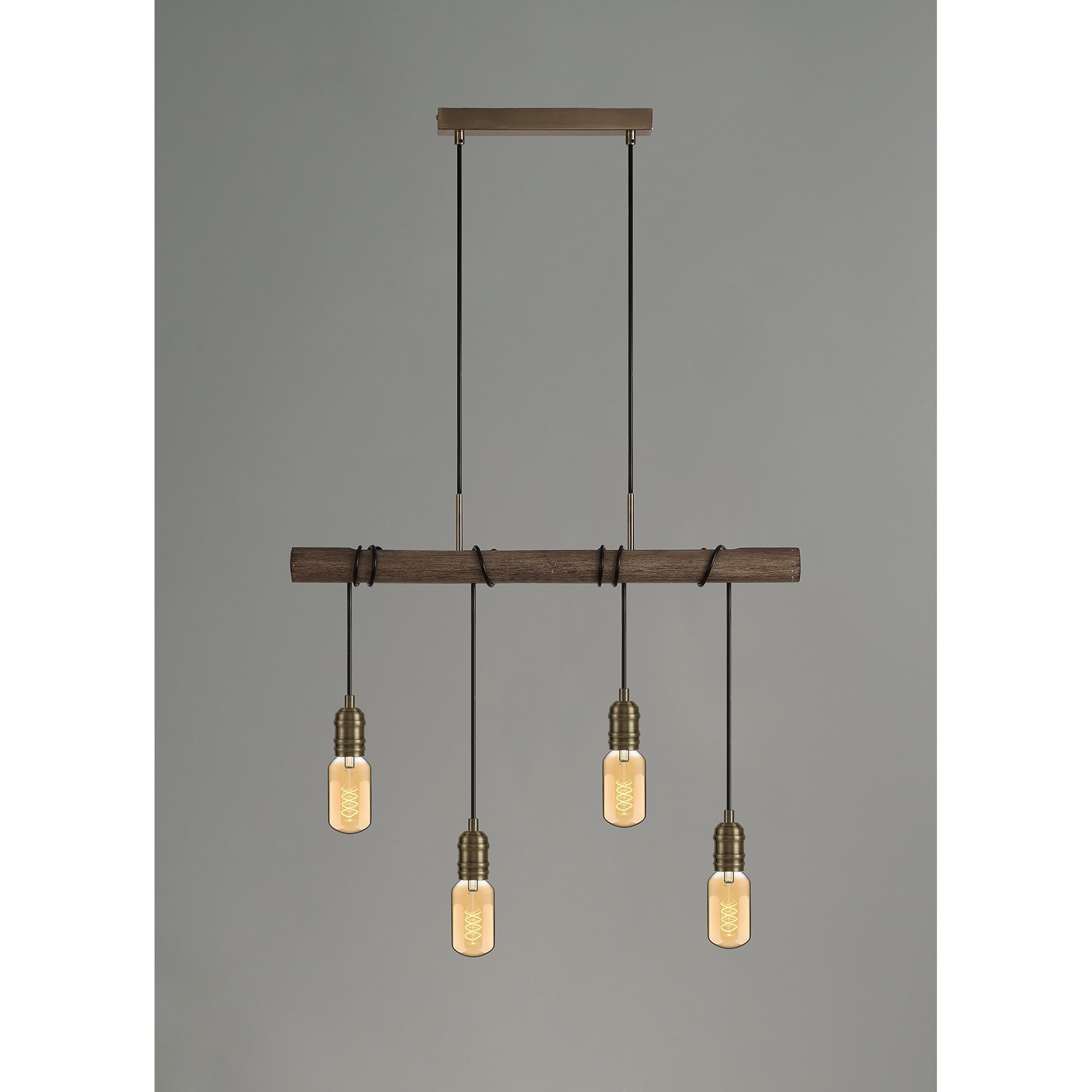 NL77469 Tuba Bar Pendant 4 Light Medium Oak/Antique Brass