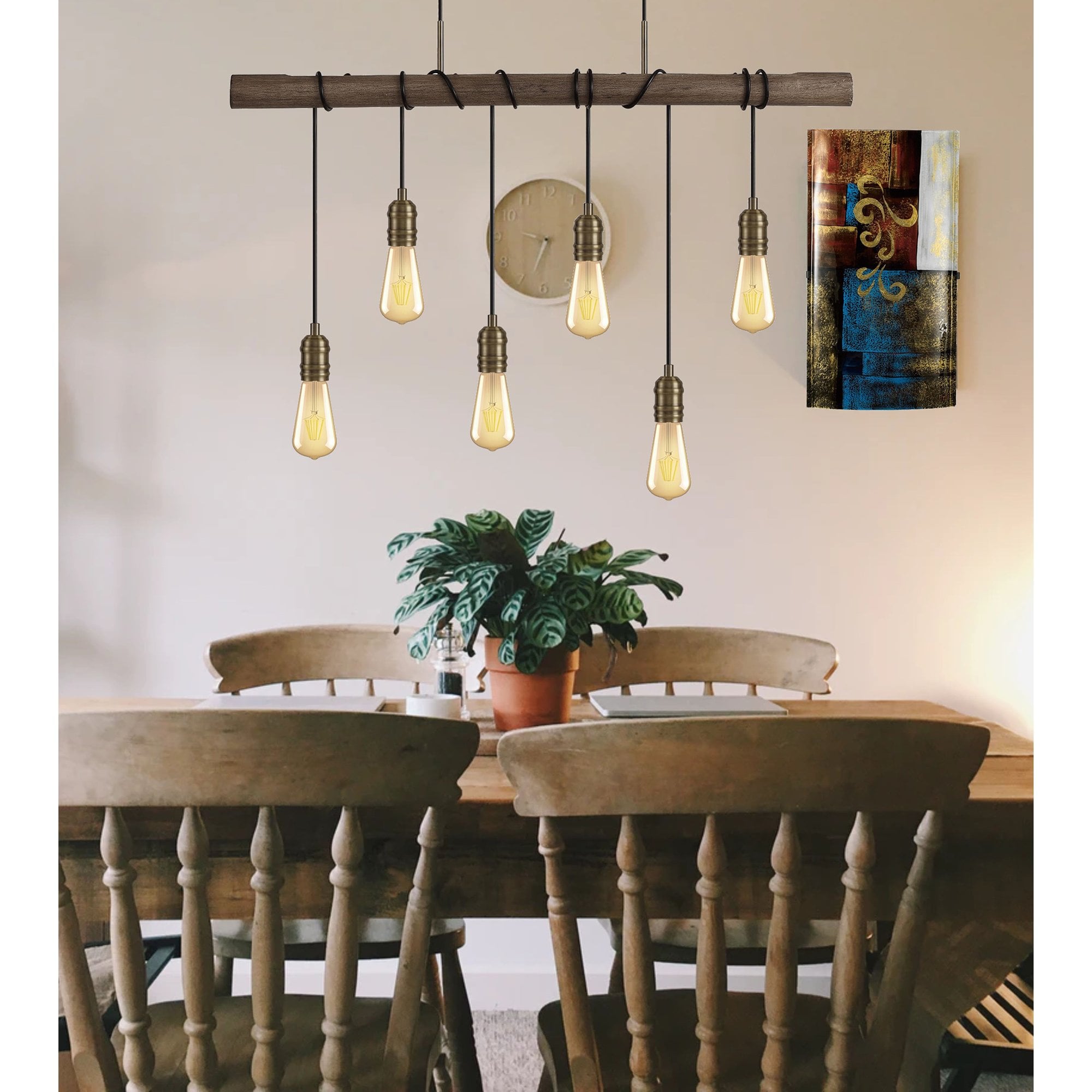 NL77469 Tuba Bar Pendant 4 Light Medium Oak/Antique Brass