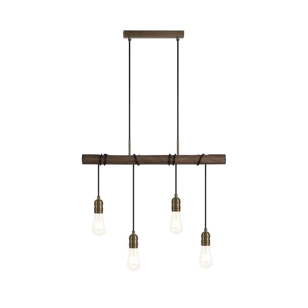 NL77469 Tuba Bar Pendant 4 Light Medium Oak/Antique Brass