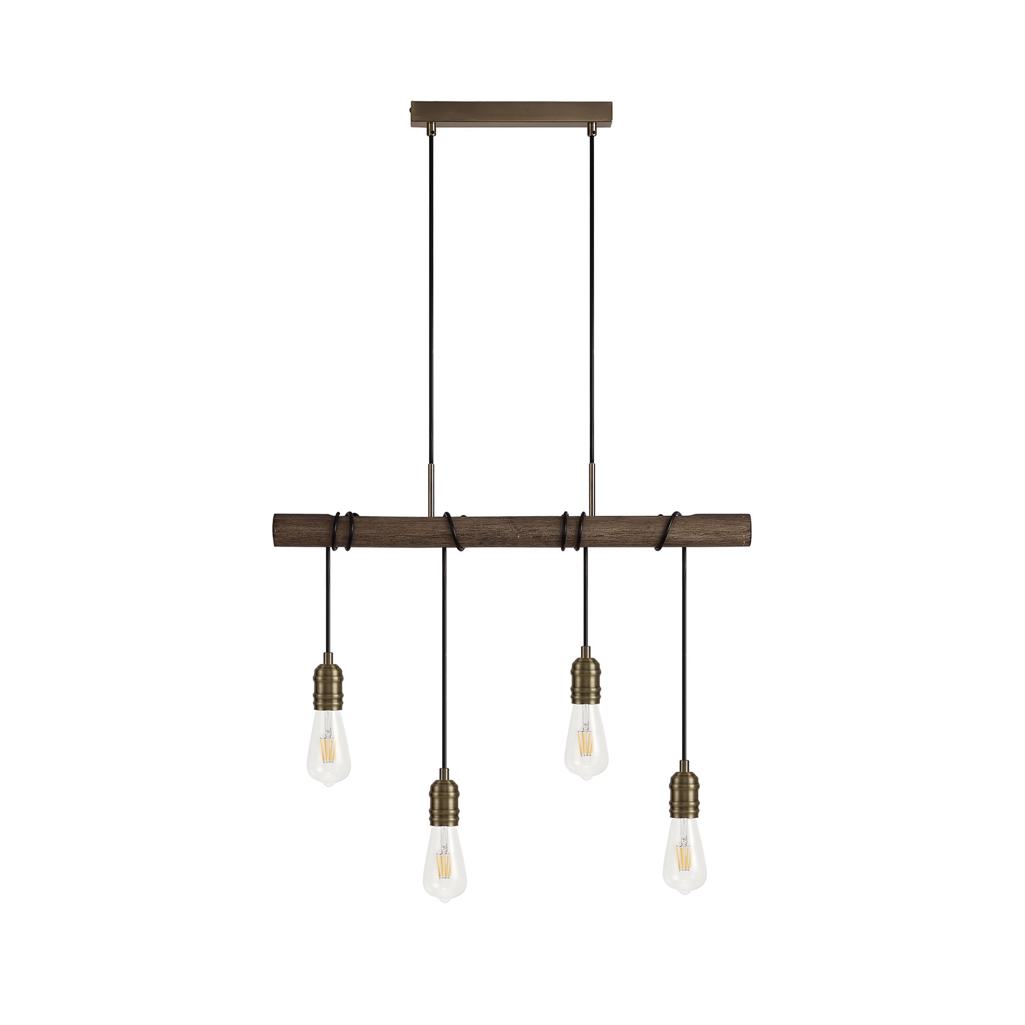 NL77469 Tuba Bar Pendant 4 Light Medium Oak/Antique Brass