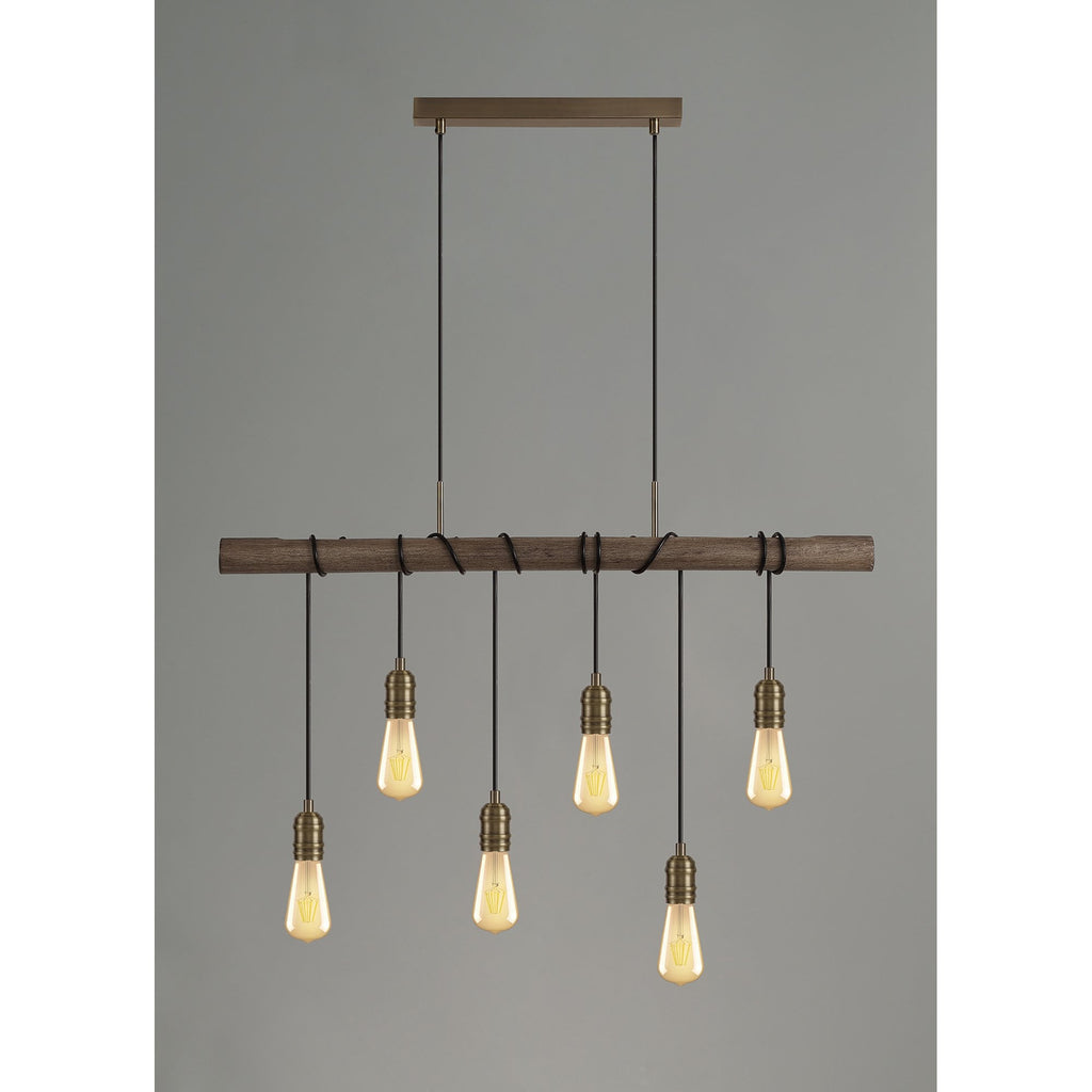 NL77479 Tuba Bar Pendant 6 Ligt Medium Oak/Antique Brass