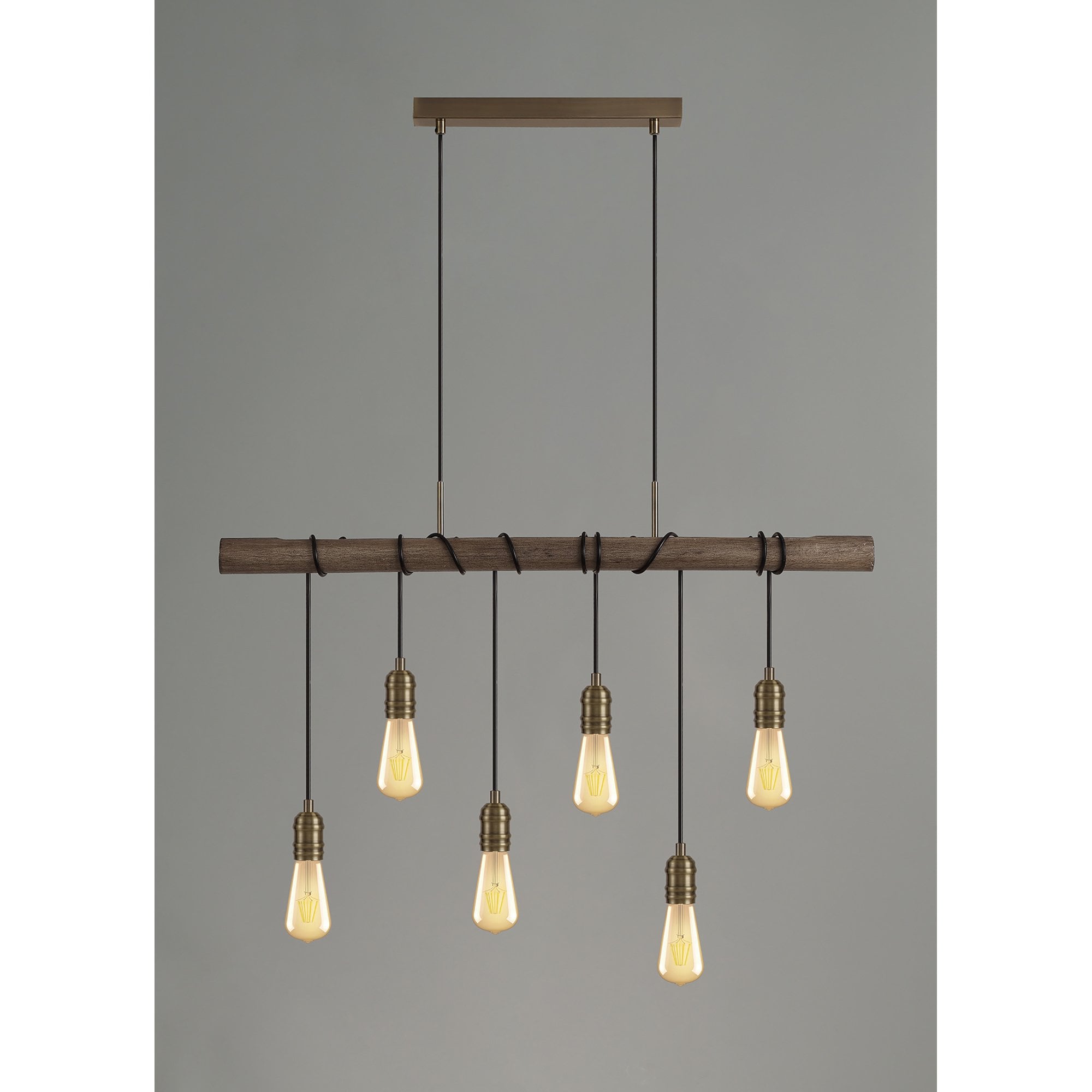 NL77479 Tuba Bar Pendant 6 Ligt Medium Oak/Antique Brass