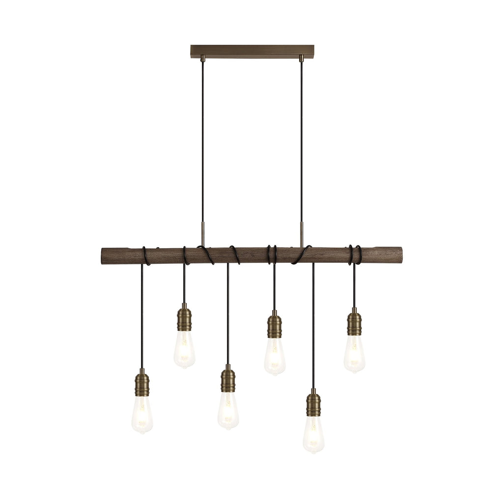 NL77479 Tuba Bar Pendant 6 Ligt Medium Oak/Antique Brass