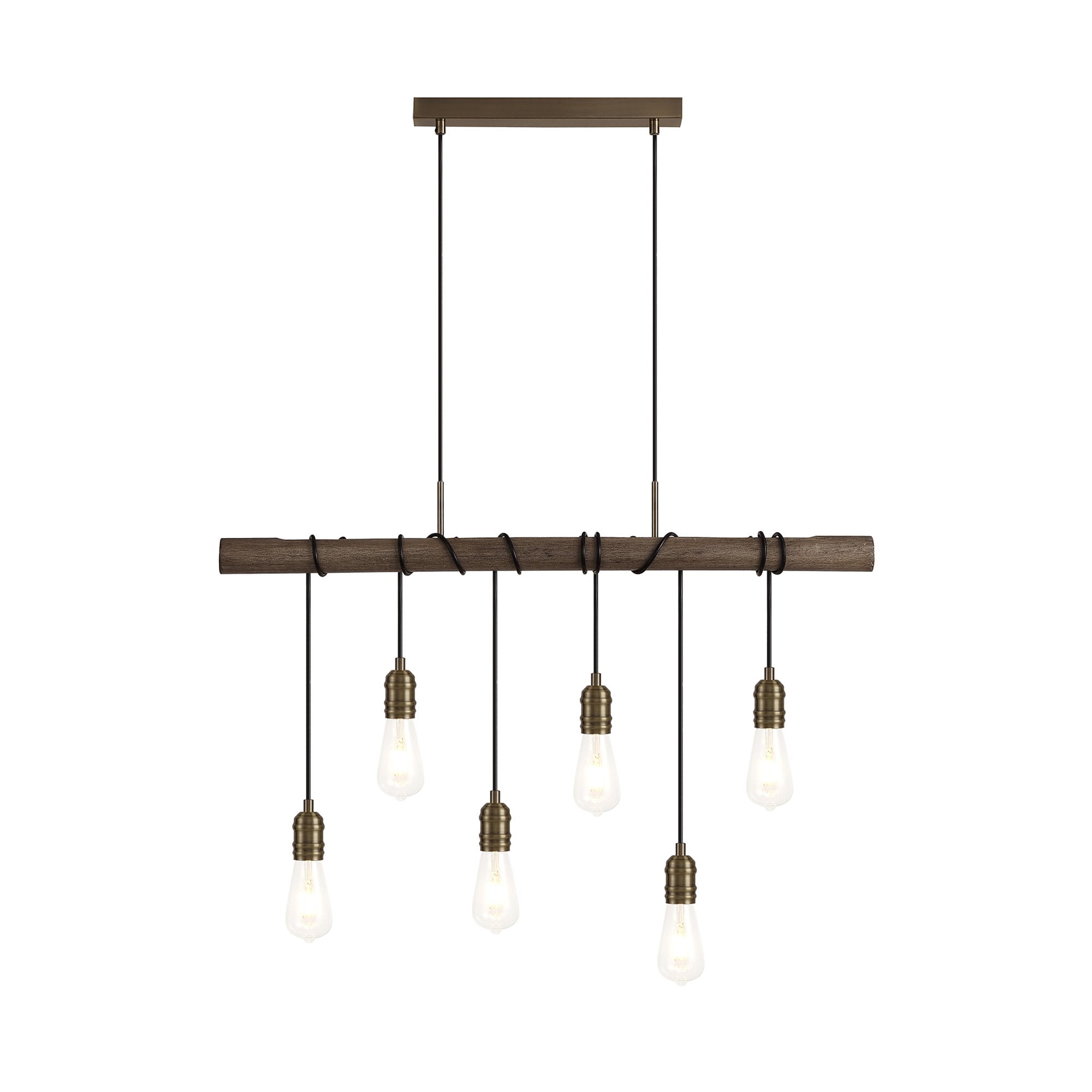 NL77479 Tuba Bar Pendant 6 Ligt Medium Oak/Antique Brass