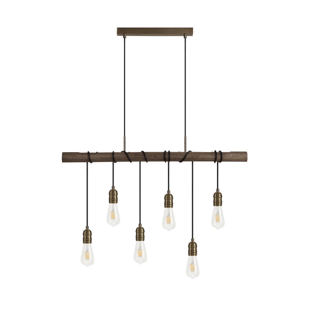 NL77479 Tuba Bar Pendant 6 Ligt Medium Oak/Antique Brass