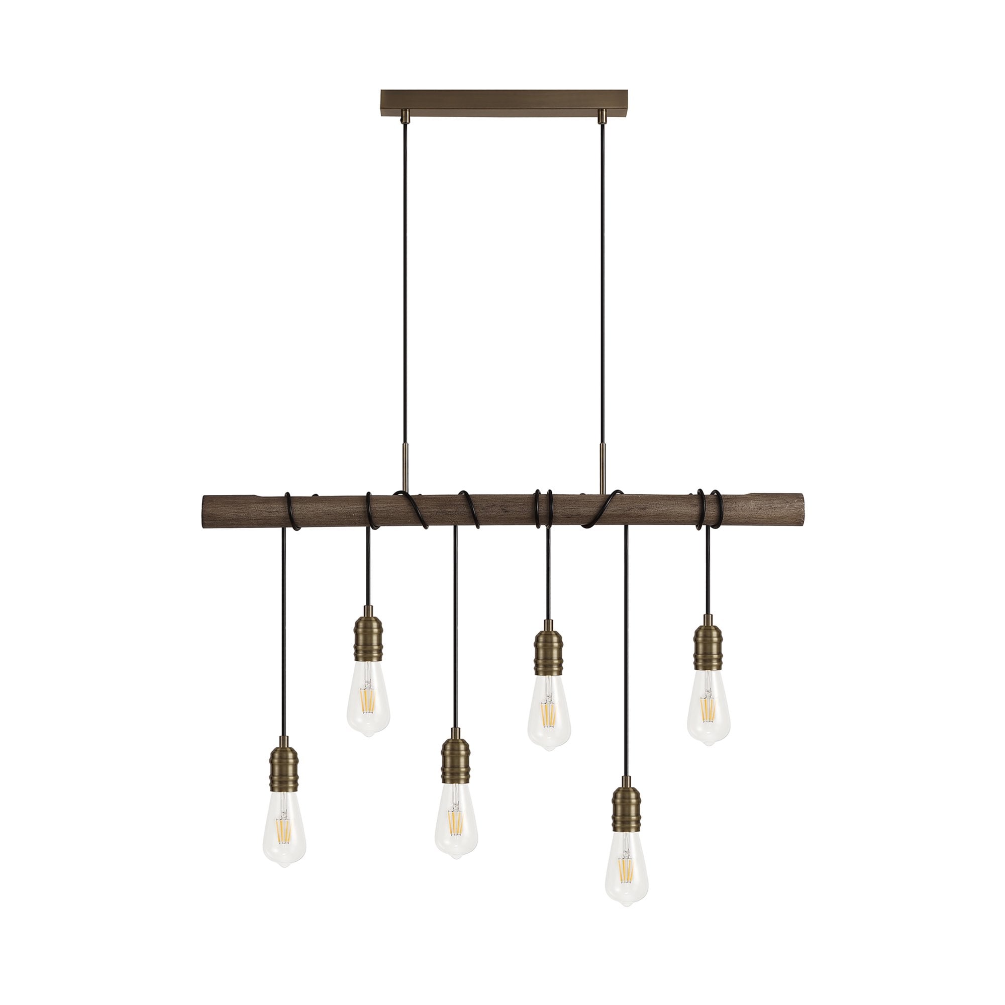NL77479 Tuba Bar Pendant 6 Ligt Medium Oak/Antique Brass