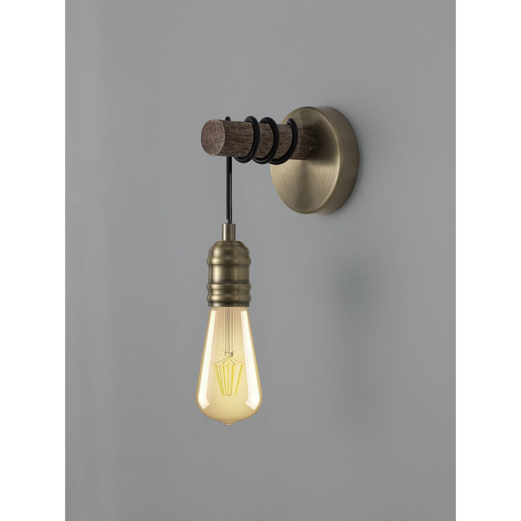 NL77489 Tuba Wall Lamp 1 Light Medium Oak/Antique Brass