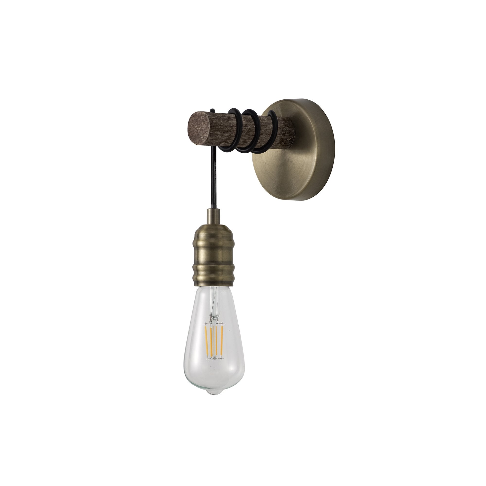 NL77489 Tuba Wall Lamp 1 Light Medium Oak/Antique Brass