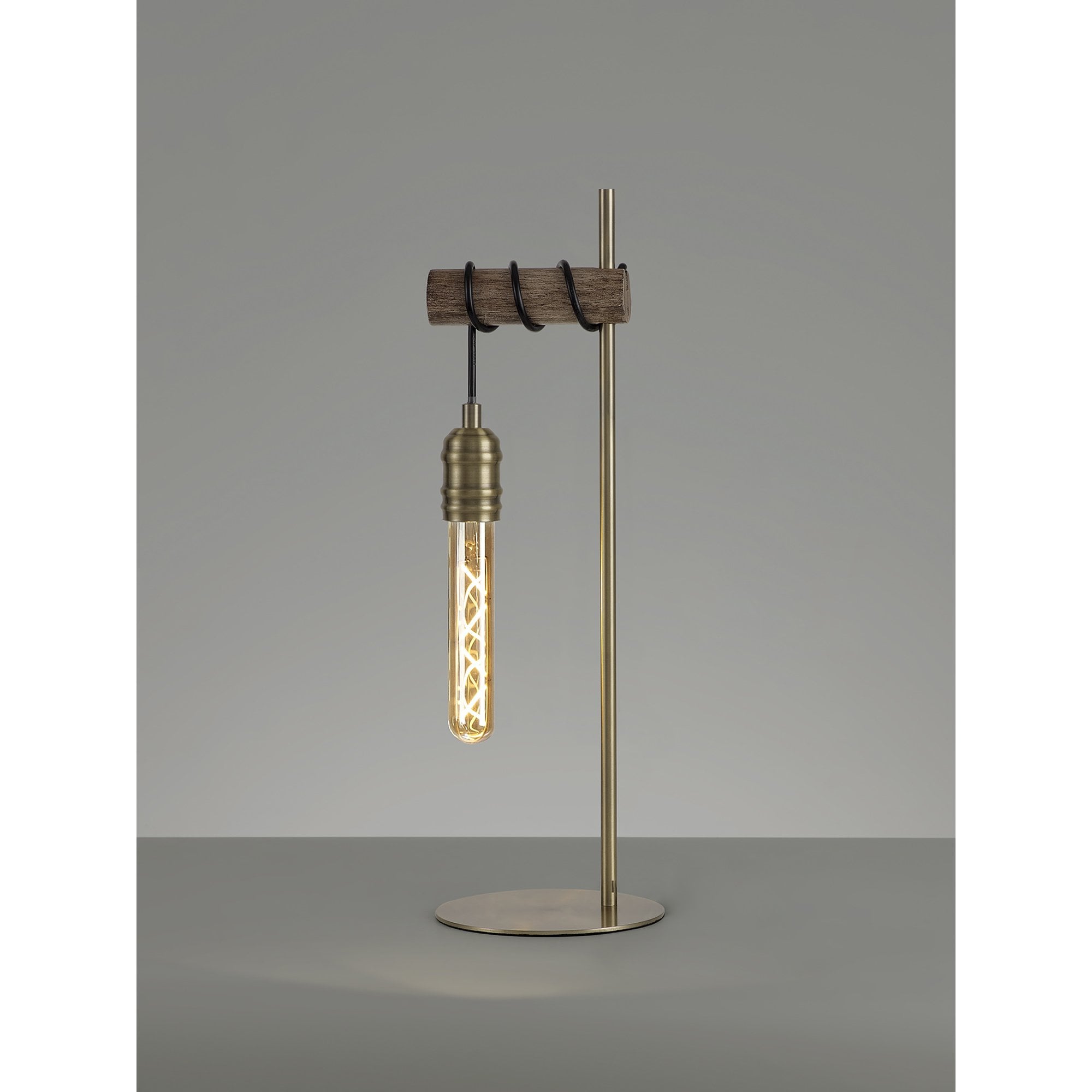 NL77499 Tuba Table Lamp 1 Light Medium Oak/Antique Brass