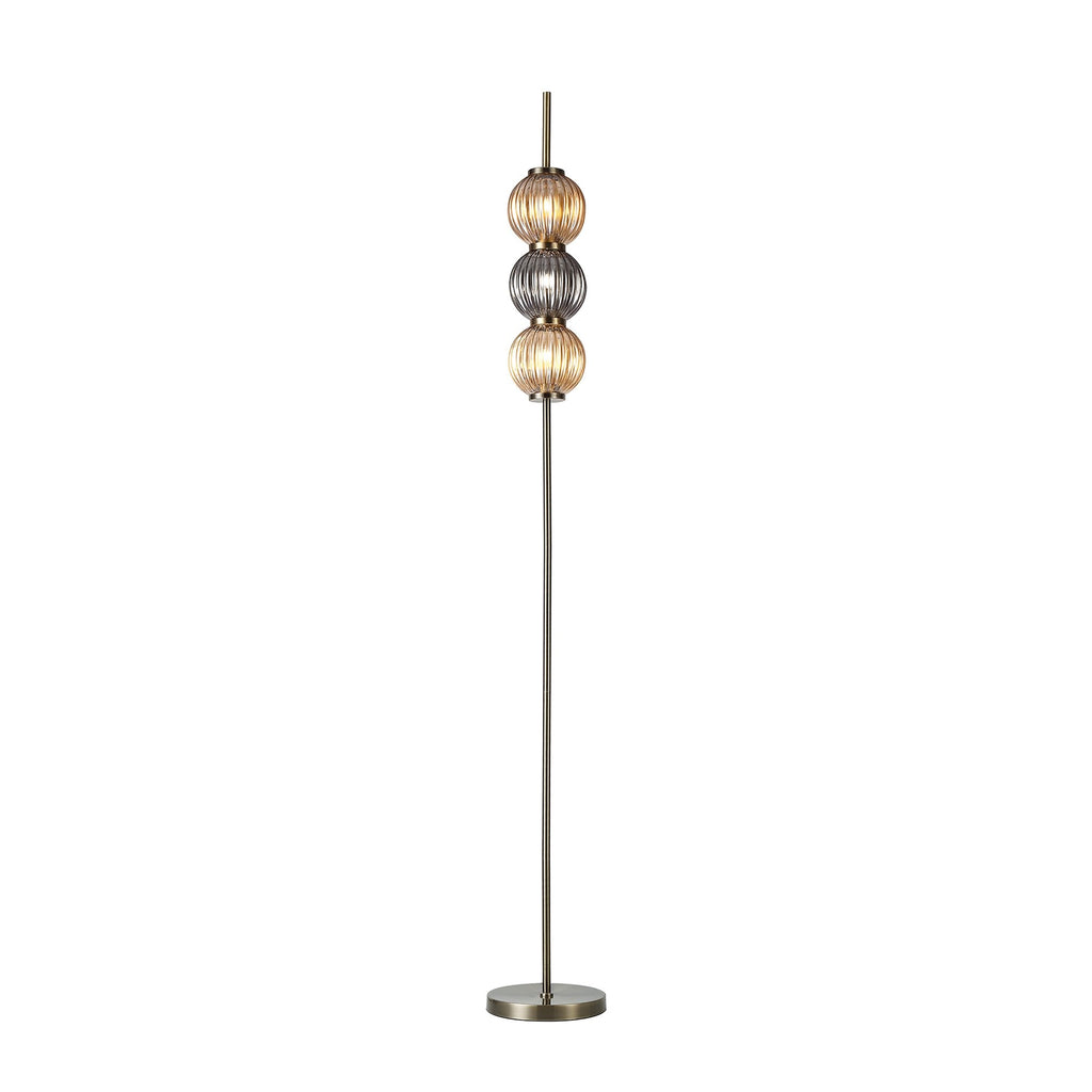 NL82199 Farro 3 Light Floor Lamp Antique Brass/Smoked & Amber Glass