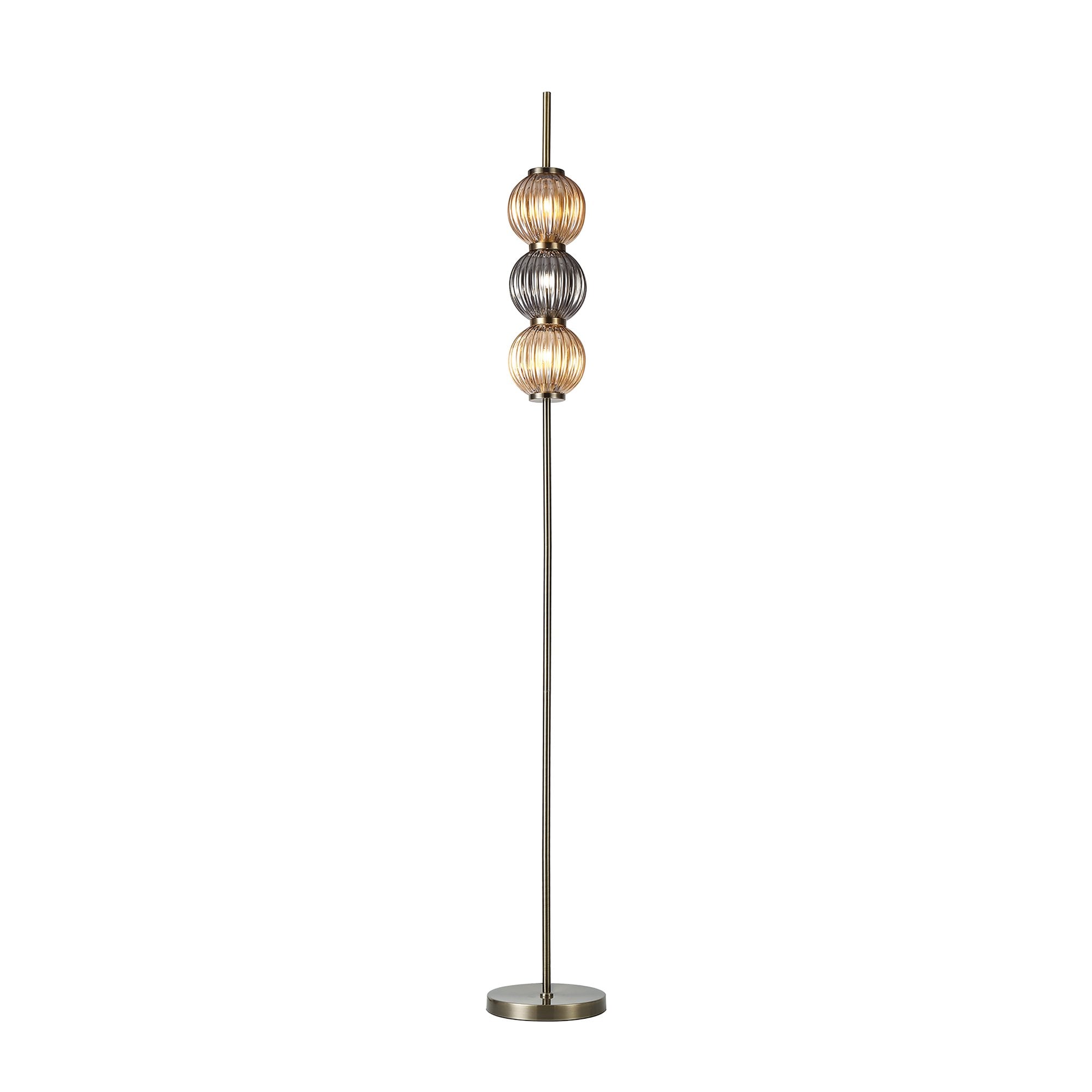 NL82199 Farro 3 Light Floor Lamp Antique Brass/Smoked & Amber Glass