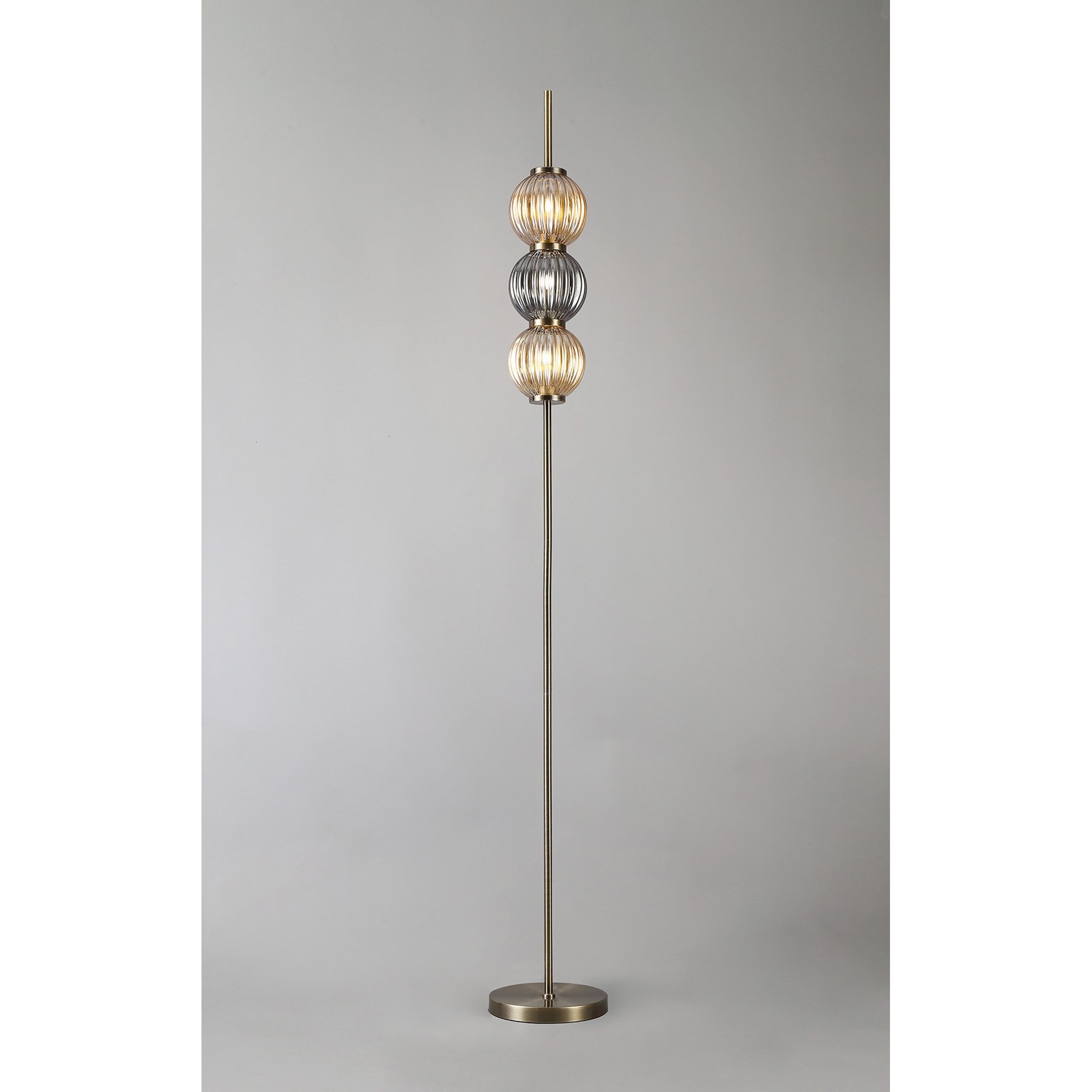 NL82199 Farro 3 Light Floor Lamp Antique Brass/Smoked & Amber Glass