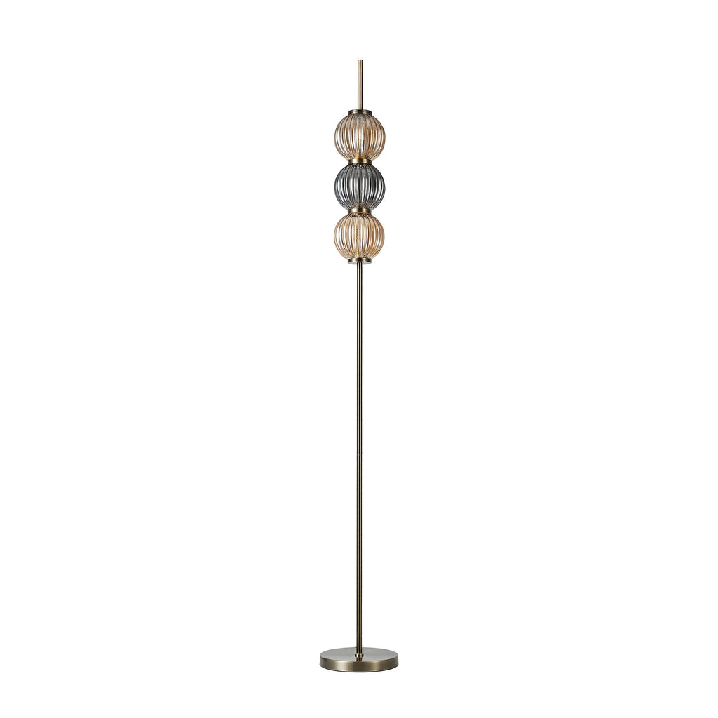 NL82199 Farro 3 Light Floor Lamp Antique Brass/Smoked & Amber Glass