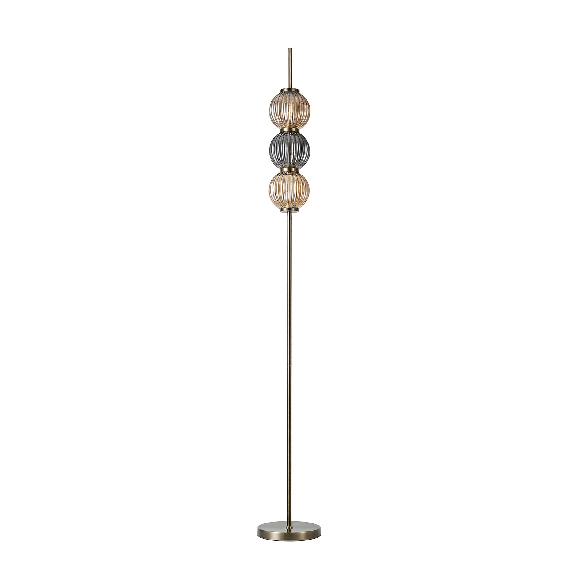 NL82199 Farro 3 Light Floor Lamp Antique Brass/Smoked & Amber Glass