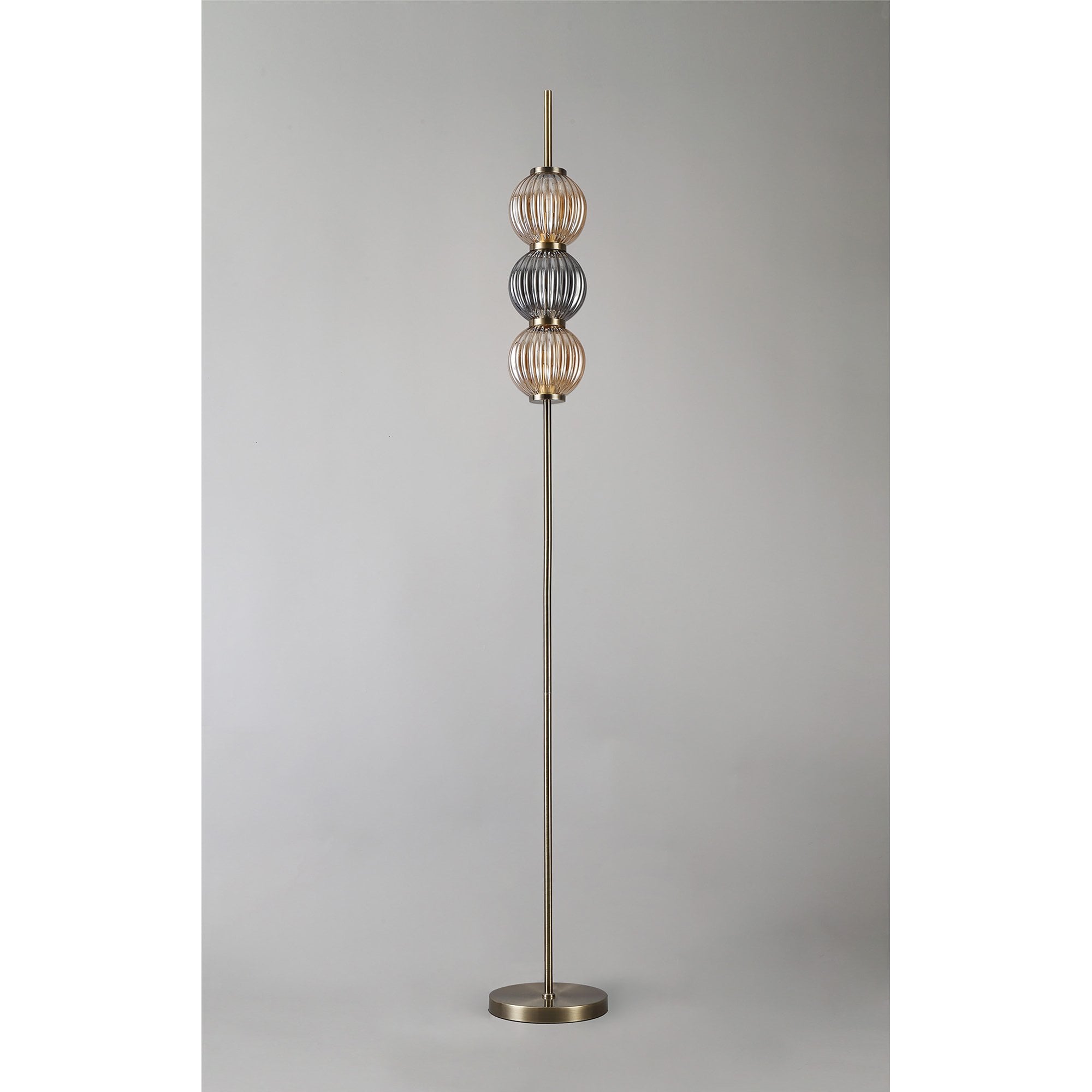 NL82199 Farro 3 Light Floor Lamp Antique Brass/Smoked & Amber Glass