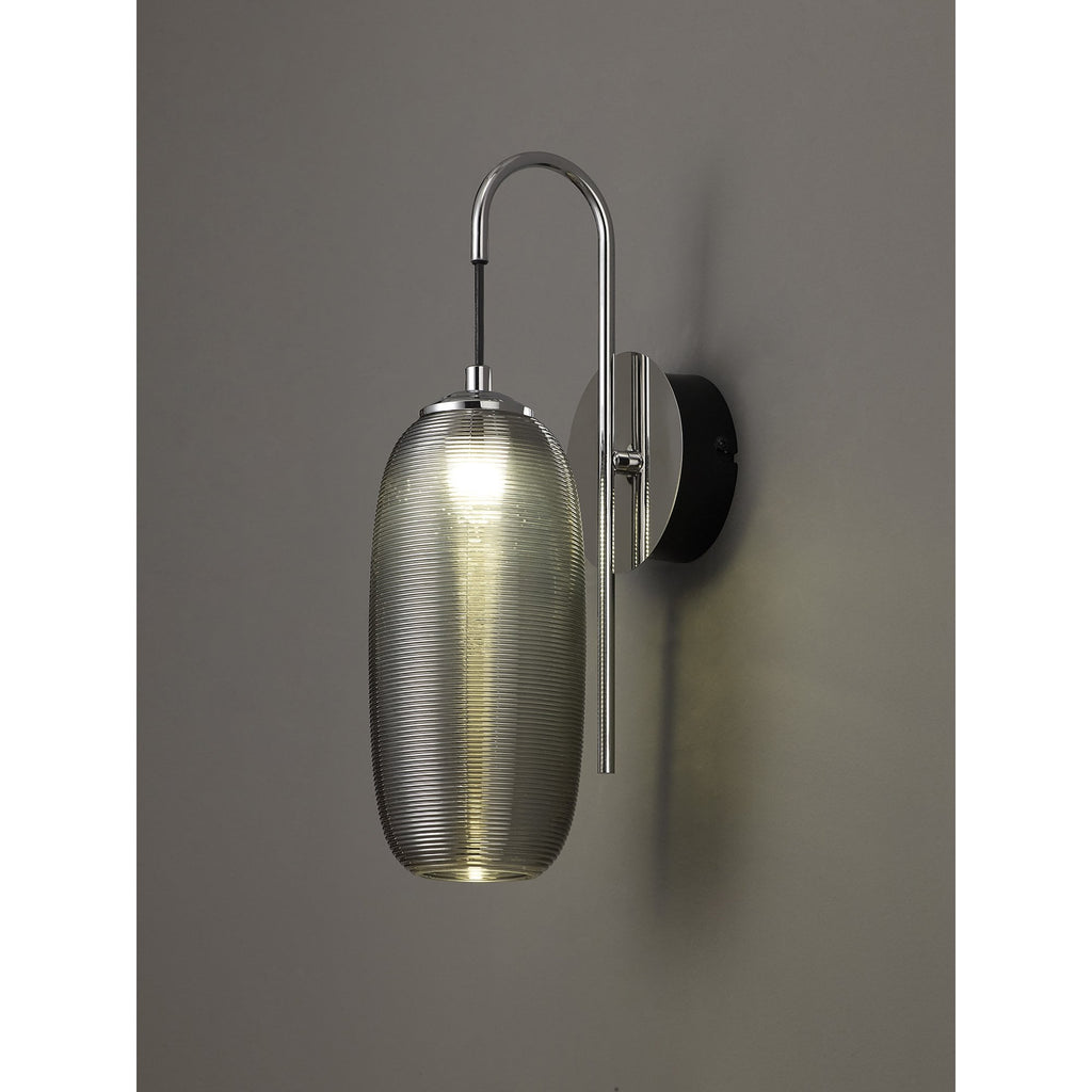NL82219 Barter LED Switched Wall Lamp Polished Chrome/Black With Smoke Glass