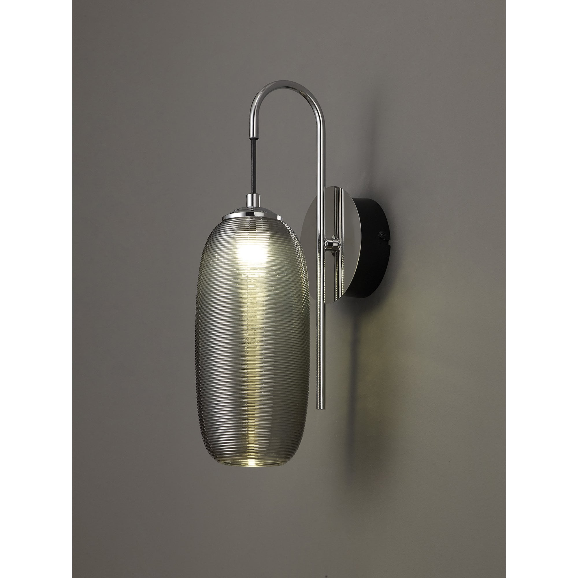 NL82219 Barter LED Switched Wall Lamp Polished Chrome/Black With Smoke Glass
