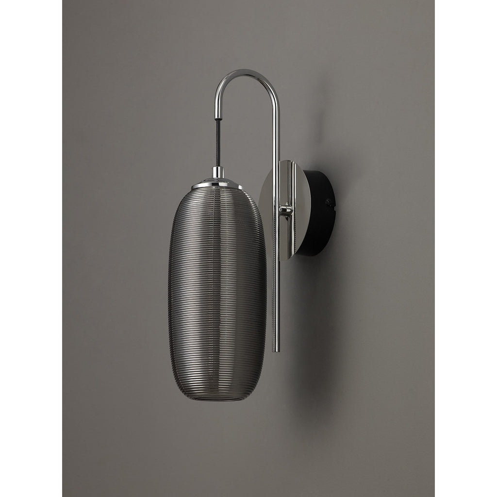NL82219 Barter LED Switched Wall Lamp Polished Chrome/Black With Smoke Glass